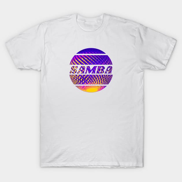 Purple yellow disco ball with the inscription "Samba". T-Shirt by Bailamor